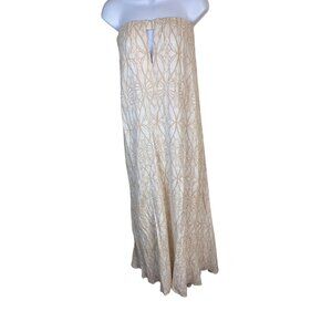 Indah Strapless Maxi Dress Women size Small Taupe White Abstract boho Beachy